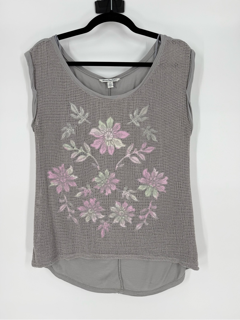 American Eagle Outfitters Crochet Floral Applique Tank Top S Boho Cottagecore